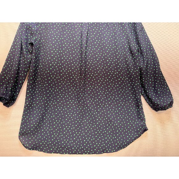 Pleione Womens V-Neck Blouse Top Size L Navy Green Polka Dot 3/4 Sleeve Retro - Picture 11 of 11